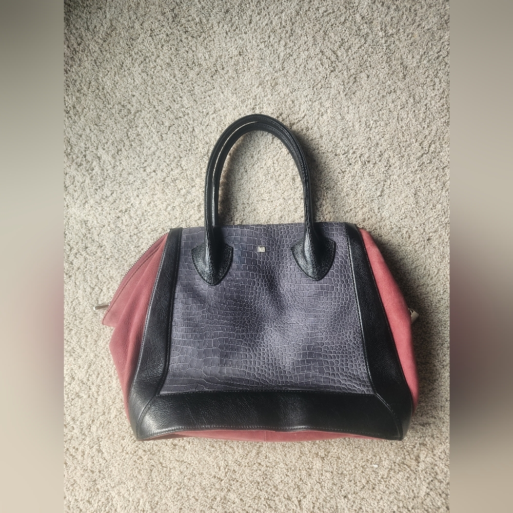 Pour La Victoire Black and Burgundy Satchel